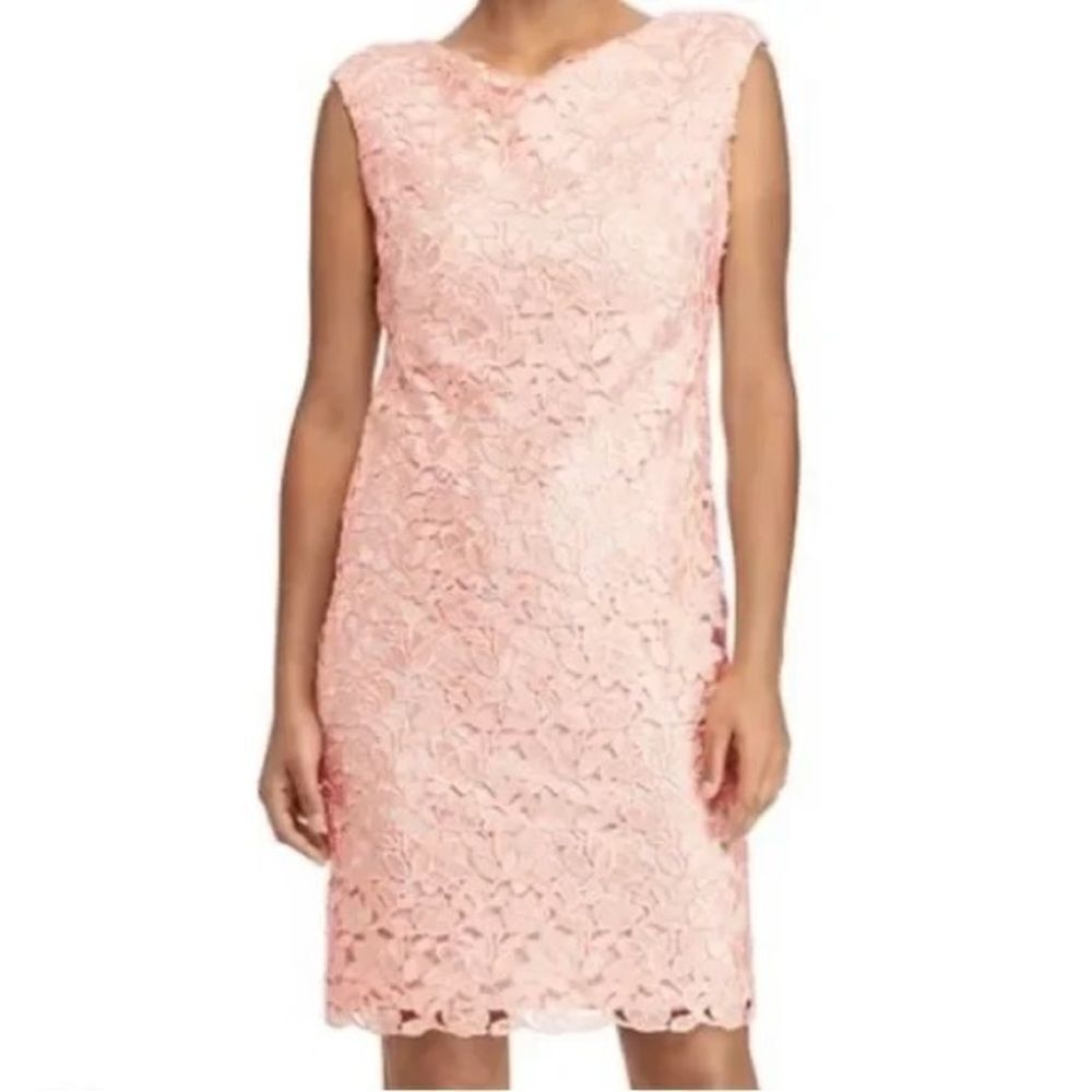 NWT Lauren Ralph Lauren Lace Sheath Dress Woman's Size 10 Pink & Silver Metallic